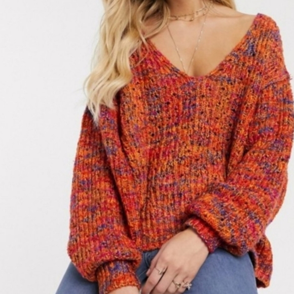Free People Highland Oversized V-Neck Sweater in Polcano Combo Color - Picture 5 of 16